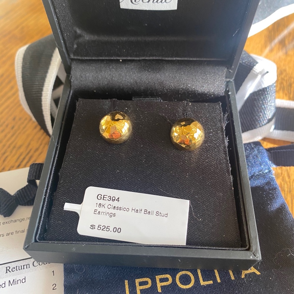 Ippolita 18K YG Glamazon Hammered Half Ball Studs